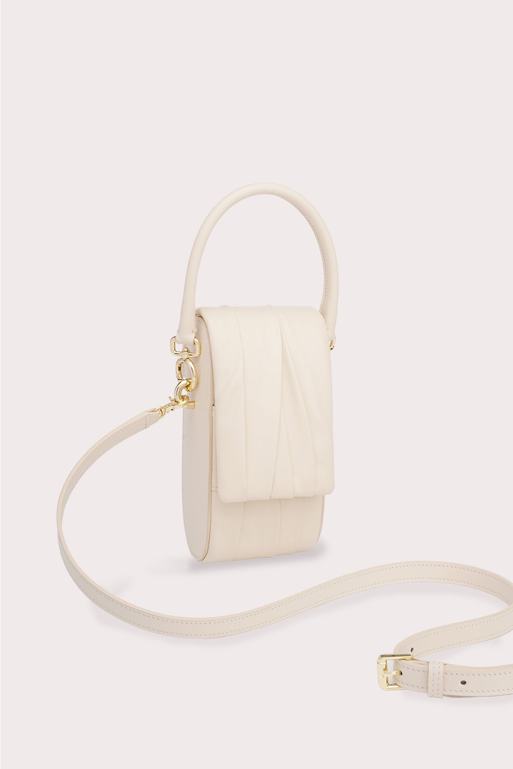 Curved Handle Mini Dundee Bag in Creamy White - Aros