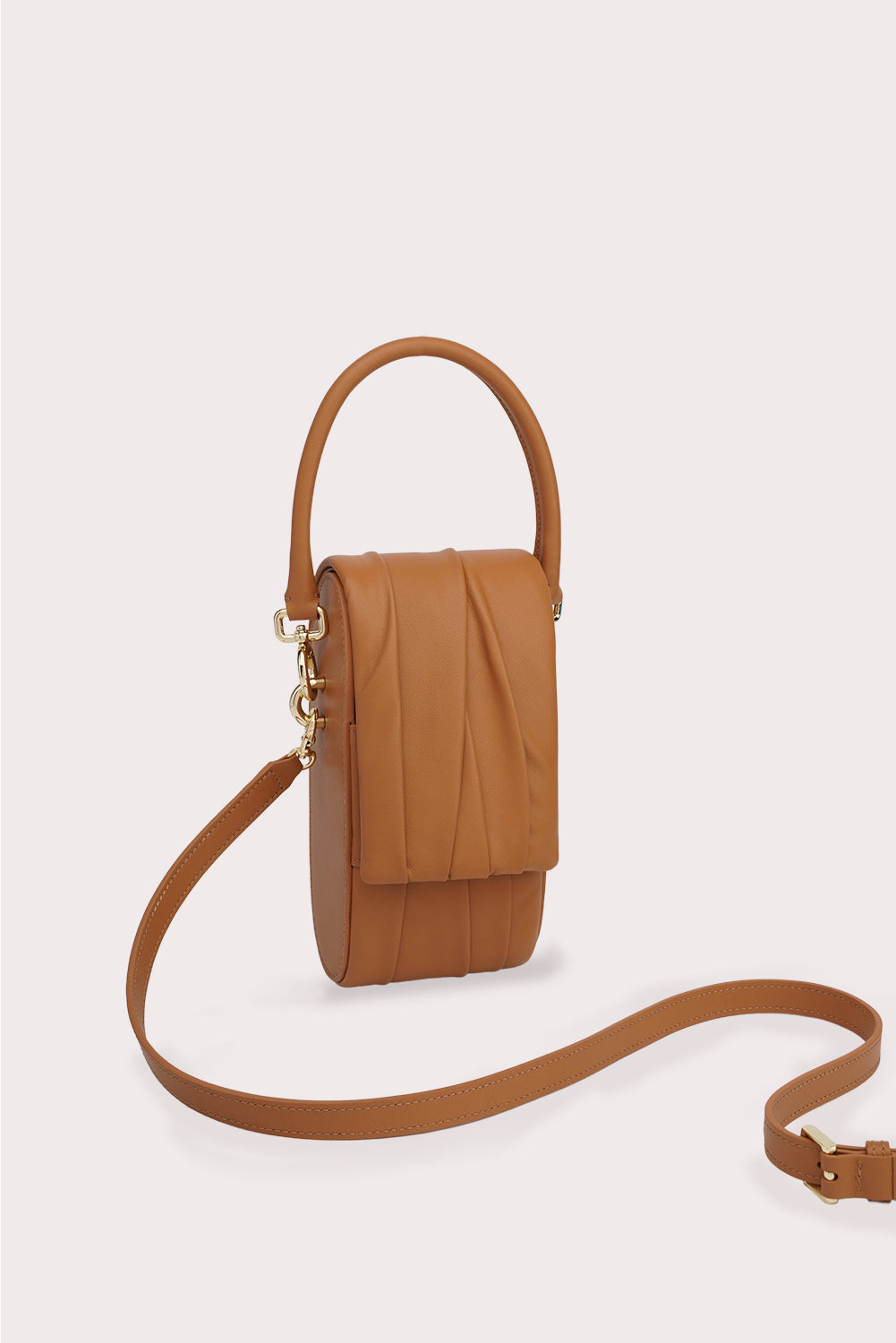 Curved Handle Mini Dundee Bag in Caramel - Aros