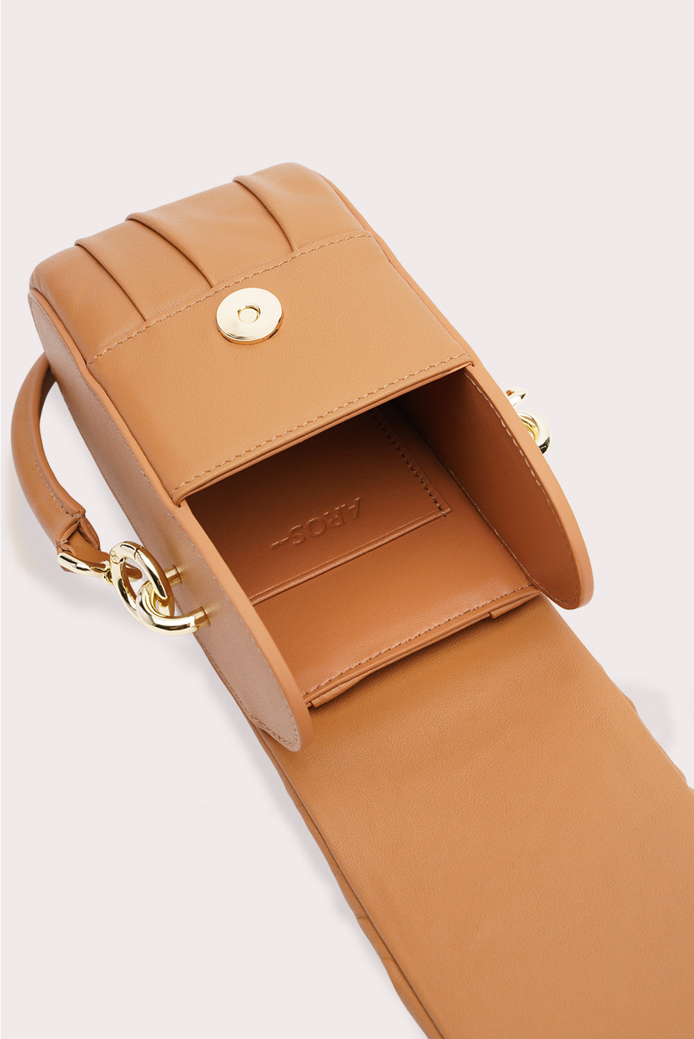Curved Handle Mini Dundee Bag in Caramel - Aros